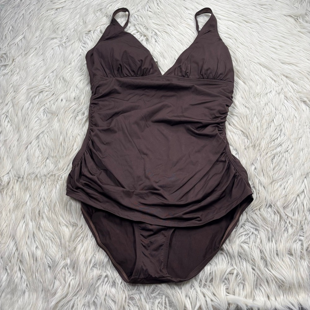 Tommy Bahama Women's 12 Brown V-Neck One Piece‎ Swimsuit Classic Modest